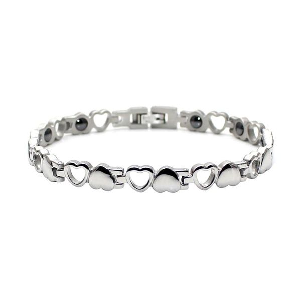 

link, chain stainless steel bracelet elegant design hollow heart pattern for couple, Black