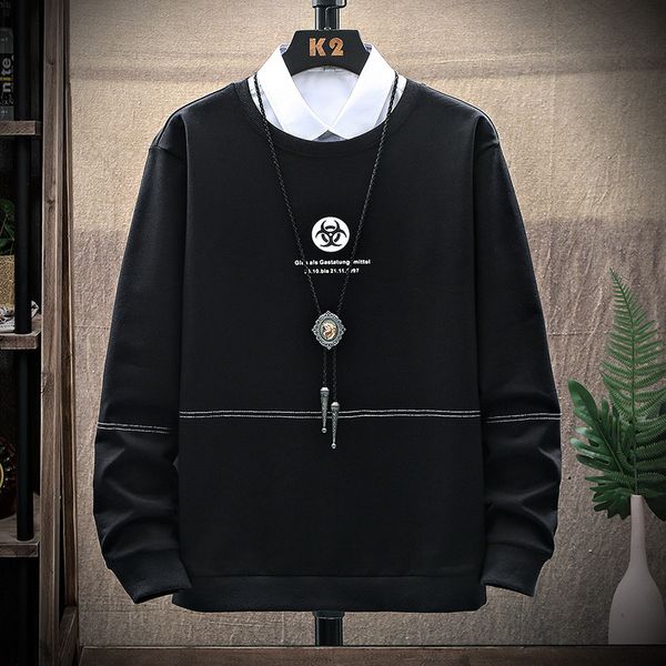 

mens sweater trendy fat men's sweater round neck long sleeve brand loose casual handsome plus size new in autumn, Black