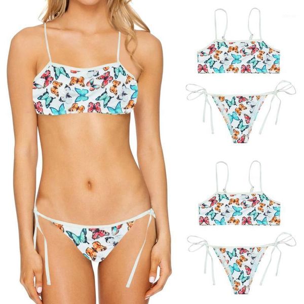 

fashion swimsuit women's beach ladies butterfly print lace-up high waist bikini split bikinis 2021 mujer swimwear, White;black