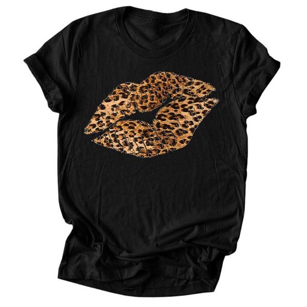 

ladies fashion tee shirt clothes camisetas mujer leopard lip print women t short sleeve o neck loose tshirt women's t-shirt, White