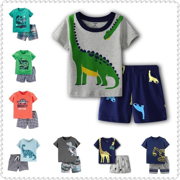 Dinossauro Baby Boys Verão T-shirts + Calções Calças 2 peças Conjunto de roupas Rapaz Roupa de algodão 6 9 12 18 24 Mês 210413