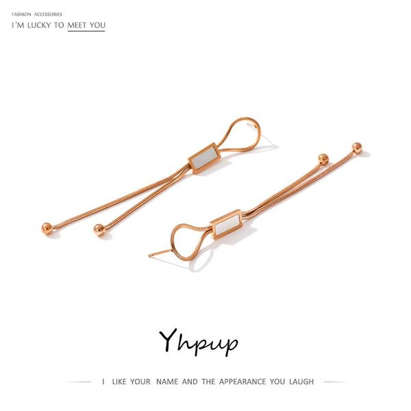

yhpup natural shell stainless steel long drop dangle earrings rose gold color jewelry geometric for women party gift & chandelier, Silver