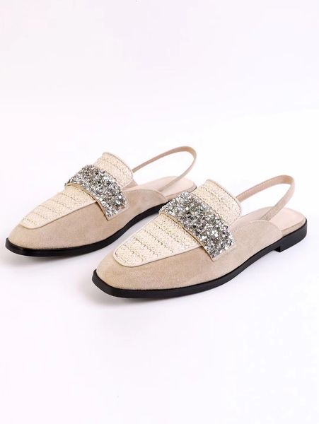 

slippers cane women sandals round toe back strap flats shoes woman mules comfortable casual slides slingback 48m5, Black