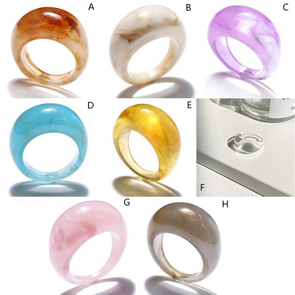 

cluster rings 2021 korea colorful transparent resin acetate geometric c-shaped for women party jewelry chic acrylic ring set, Golden;silver