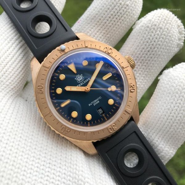 

200m diver bronze watch automat mechan c3 super luminous automatic mechanical watches men cusn8 dive man wristwatches, Slivery;brown