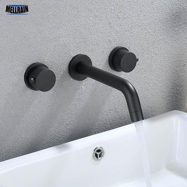 

bathroom sink faucets double handle matte black wall mounted faucet & cold water mixer chrome basin