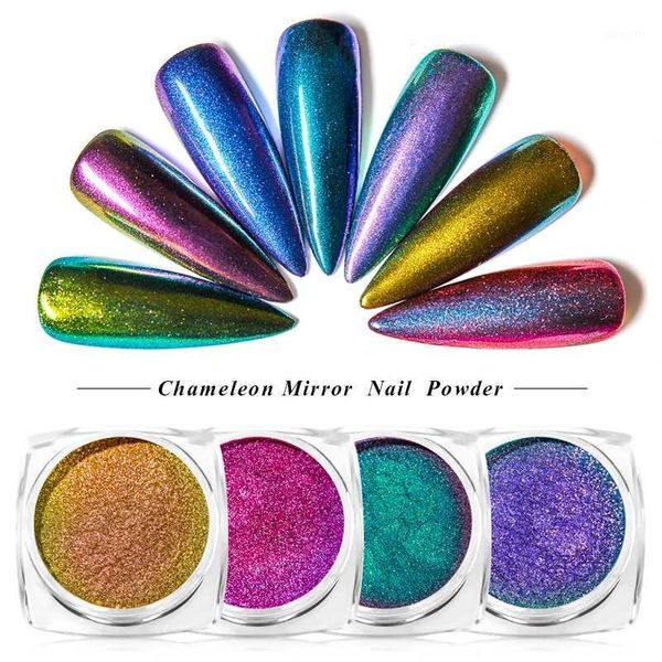 

chameleon mirror laser nail glitter powders shimmer art chrome pigment dust gradient powder nails design decoration1, Silver;gold