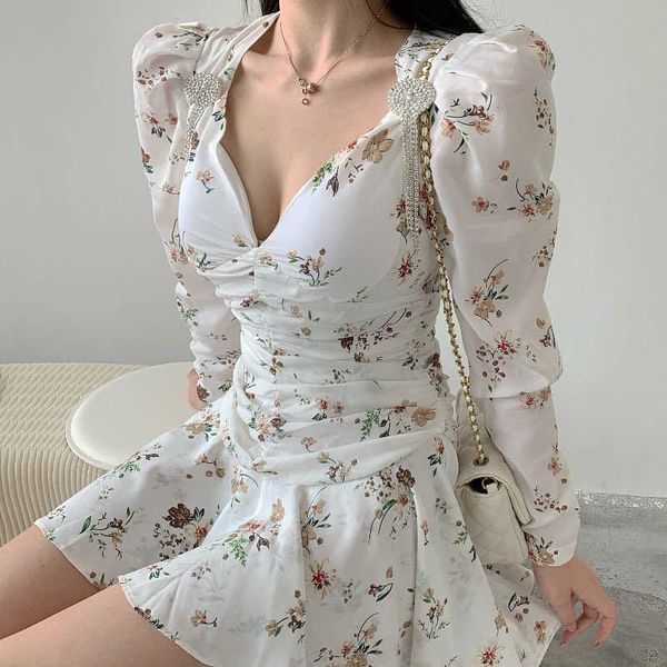 

casual dresses elegant floral autumn party mini female vintage korean fall women clothing 3xex, Black;gray