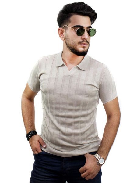 

kulemoda beige color thin striped collar knitwear t-shirt men's t-shirts, White;black