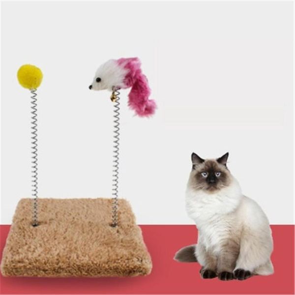 

cat toys funny elastic feather false mouse spring for playing pet toy training square climbing frame bell scratch