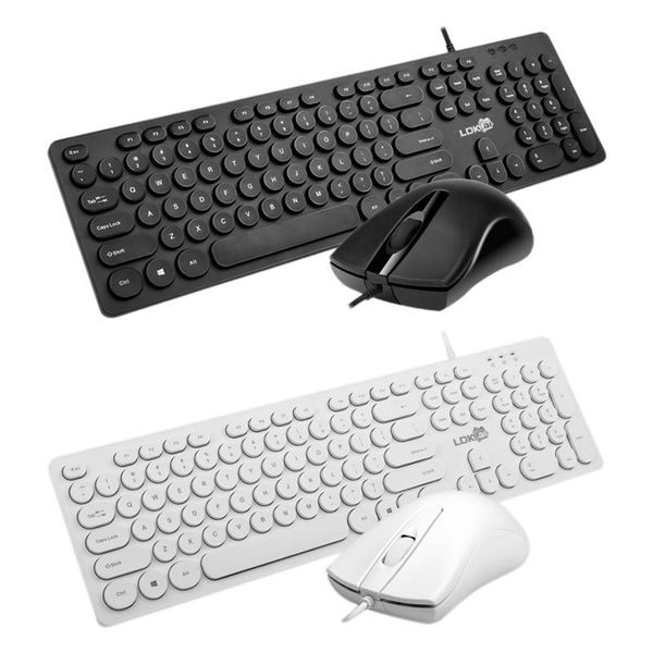

keyboard and mouse set, punk round keycap mute wired office set combos