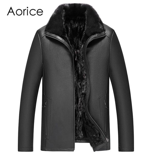 

aorice men genuine cow skin leather jacket liner coat male brand winter parka jackets coats mt117 men's & faux, Black