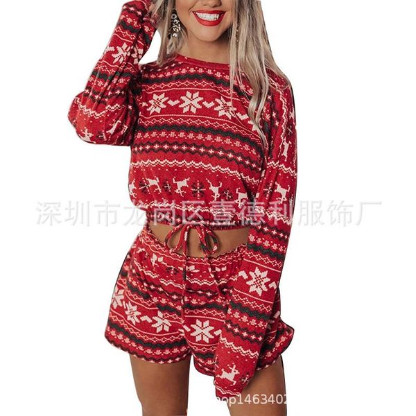 

women's tracksuits women shorts sets christmas leisure suit velvet snowflake print long sleeve sweatshirt autumn winter donsignet, Gray