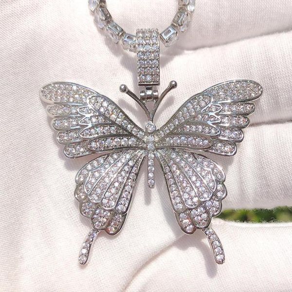 

pendant necklaces bling zircon butterfly necklace hip hop copper twist chain for women men trendy gothic choker jewelry gift, Silver