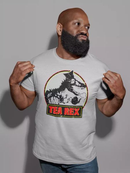 

tea rex t-shirt t-rex dinasour jurassic park parody humour retro movie film gift, White;black