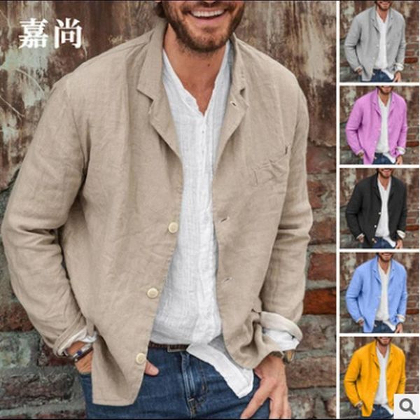 Camicie casual da uomo 2021 Europa e America Amazon Primavera Estate Tendenza Cappotto in cardigan a maniche lunghe in lino di cotone sciolto