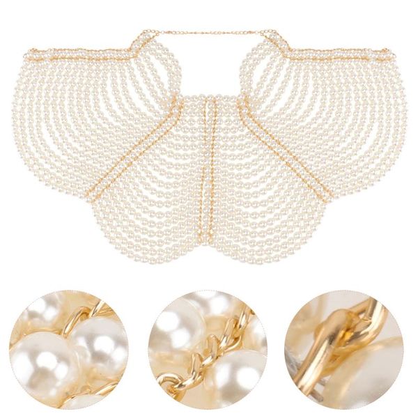 

pendant necklaces 1pc multilayer chest chain wedding pearl body bride jewelry (white), Silver