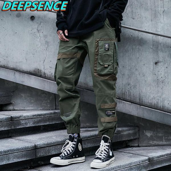 

mens fashion casual cargo pants hip hop moto style pockets drawstring loose fit streetwear elastic foot mouth men men's, Black