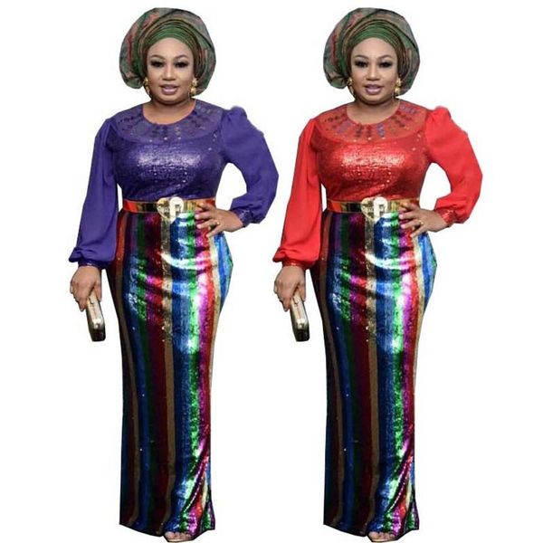 

ethnic clothing 2021 autumn long sleeve african dresses for women dashiki sequin evening party dress plus size ladies vestidos robe africain, Red