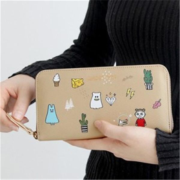 

wallets card holder cash purse print cartoon pu leather women ladies standard zipper interior slot pocket long as picture, Red;black
