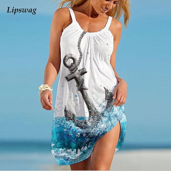 

women elegant o-neck sleeveless party dress fashion casual female straps beach dress summer vintage printed loose dress vestidoshigh quality, Black;gray