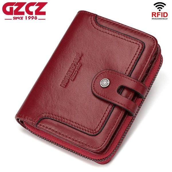 

wallets genuine cowhide leather women female coin purse small mini money bags red lady pouch card holder with double zipper, Red;black