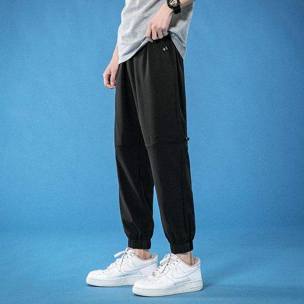 

conditioning pants men's summer middle-aged super elastic cool light breathable small foot loose casual, Black