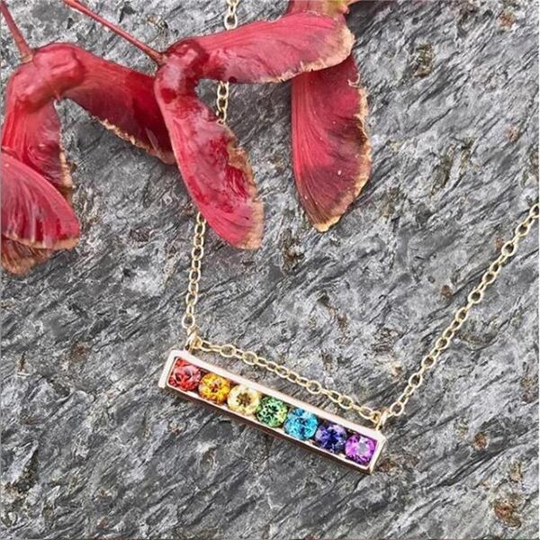 

pendant necklaces 2021 chic dazzling daninty bar rainbow necklace pendent gold color chain shiny simple women colorful cz fashion female gif, Silver