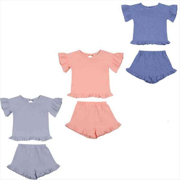 

summer cute baby girls clothes sets ruffles flying sleeve t shirts shorts 2pcs 0-5y, White