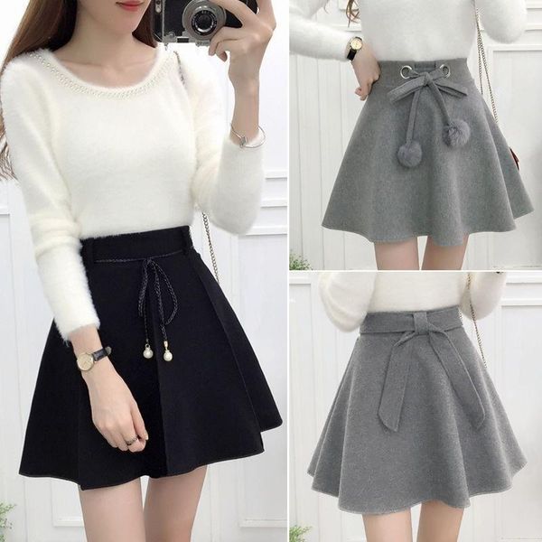 

skirts autumn boutique women's plaid skirt fresh girl high waist a-line winter retro casual warm color mini clothing, Black