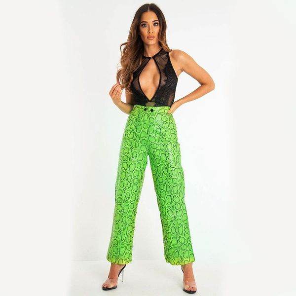 

women's pants & capris xhkld animal pattern straight women fashion bodycon trousers neon fluorescence snake print fluorescent green cas, Black;white
