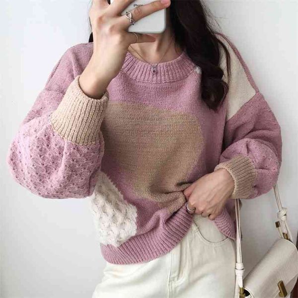 

korean knitted sweater women jumpers long sleeve o-neck woman pullovers autumn winter casual pull femme 210514, White;black