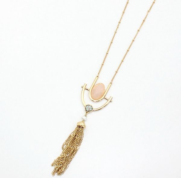 

exquisite handmade pink crystal stone polishing metal druzy natural stone rose quartztassel necklaces, Silver