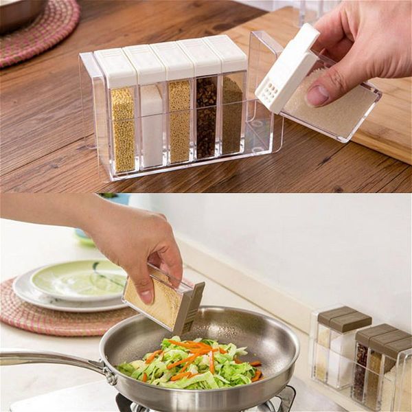

6pcs transparent spice jar set salt sugar pepper seasoning bottle kitchen condiment cruet storage beans container bottles & jars