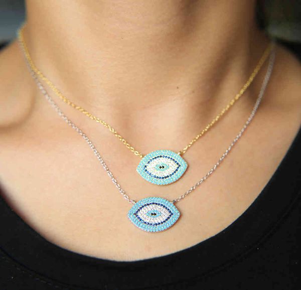 Знаменитый бренд дизайн голубые злые глаза короткое ожерелье для женщин золотой цвет кубический цирконий 925 стерлингового серебра серебро турецкий