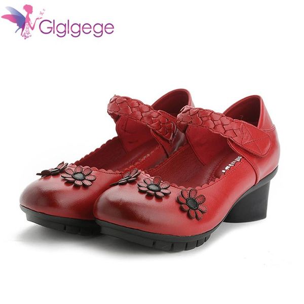

dress shoes glglgege leisure spring women thick heel ruffles sandals ankle strap cow leather dating heels flower, Black