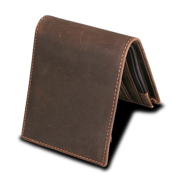 

anti-theft brush men's wallet leather crazy horse short wallets1, Red;black