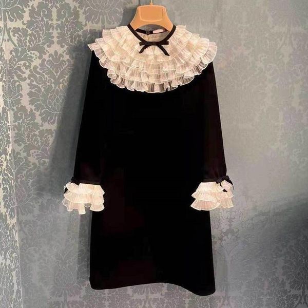 

casual dresses ladies summer designs ruffled black a-line dress women fashion butterfly sleeve sweet cascading ruffle bow, Black;gray