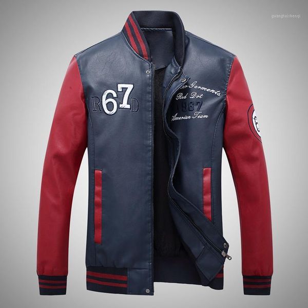 

men's fur & faux spring leather jacket coat overcoat motorcycle embroidered, Black