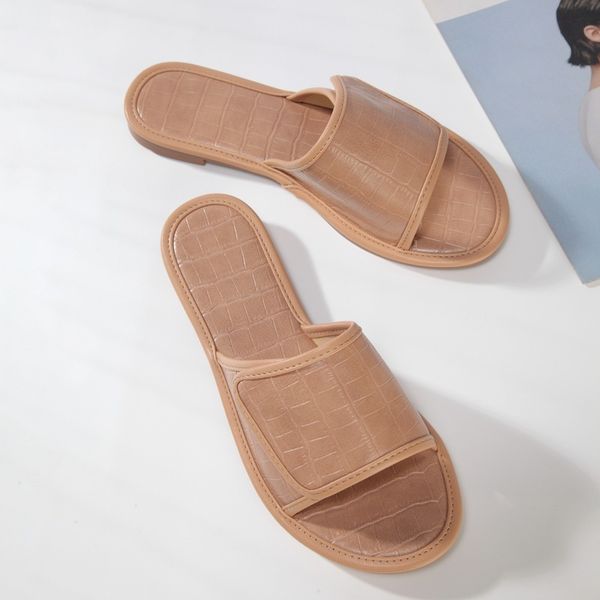 

flip flop women's stone pattern sandals in europe, america hook and loop flat slippers, Black