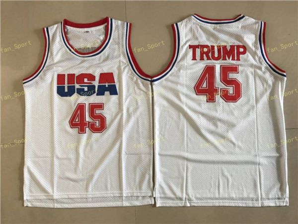 

mens 45 donald trump movie basketball jersey usa dream team one fashion 100% stitched basketball shirts white drop ship, Black