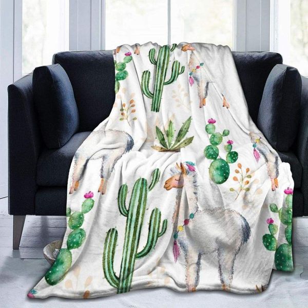 

blankets super soft throw blanket hand painted watercolor elements for your design with cactus plants flowers and lama warm anti-pilling