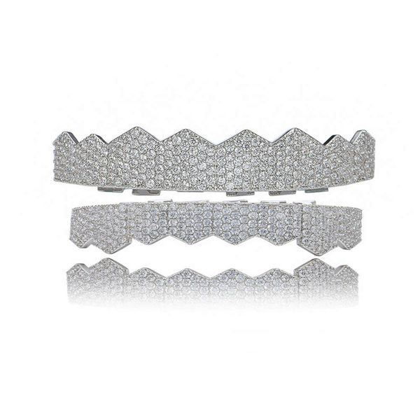 

plated micro zircon inlaid 8 gold hip hop braces, Silver