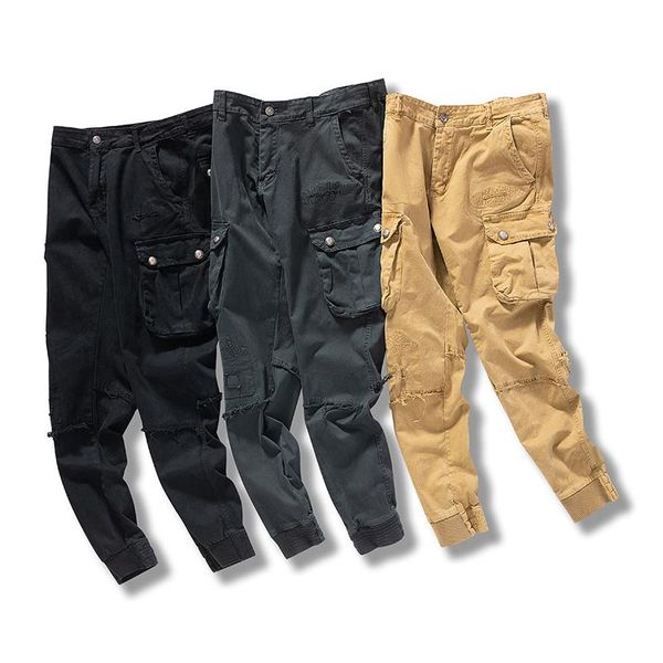 

2021men casual pants khaki military tactical joggers cargo men's outdoor hiking trekking sweatpants male hip hop bottom, Black