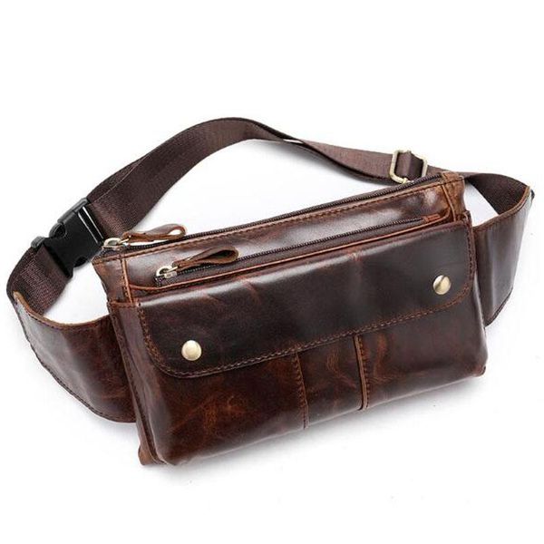 

men bag genuine leather fanny pack for waist hip purse phone bum belt messenger small shoulder sling chest bags