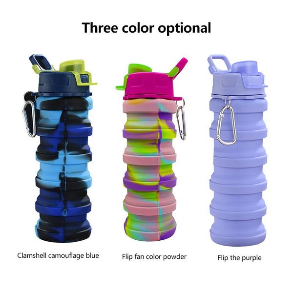 

500ml foldable water bottle leakproof fold silicone cute bottles kids cup with straw outdoor hiking camping equipment