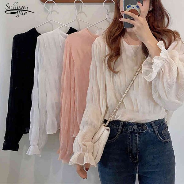 

blusas mujer spring autumn korean loose shirt o neck long sleeve elegant blouse women solid color casual fashion 14388 210521, White