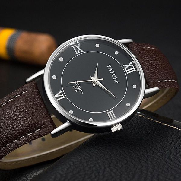 

fashion men watch business quartz wristwatches simple design waterproof leather mens couple hombre, Slivery;brown