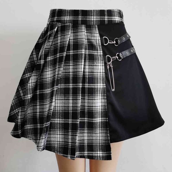 

skirt streetwear buttons side open women short mini skirts harajuku gothic black white plaid
