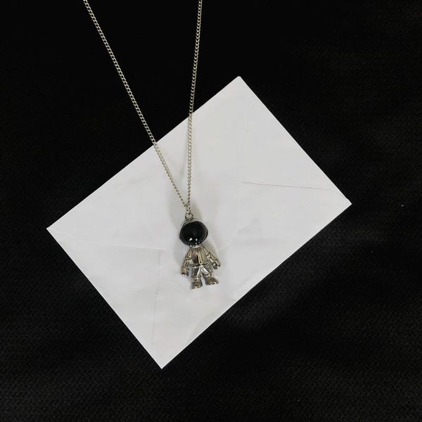

chains robot male hip hop personality astronaut moon spaceman pendant street necklace korean fashion stainless steel jewelry, Silver